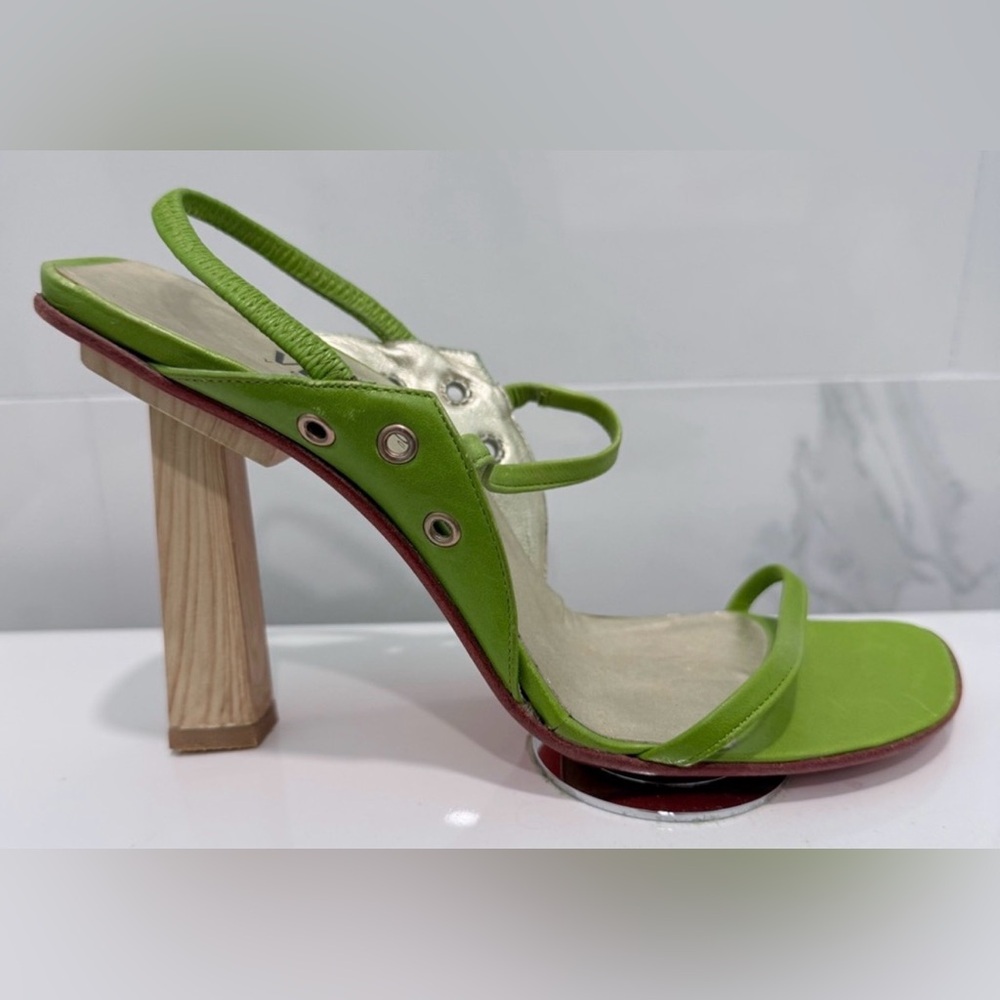 Gianni Versace Green Wood Block Vintage Heel Sandal Shoe 90s / Y2k 36/ 6
